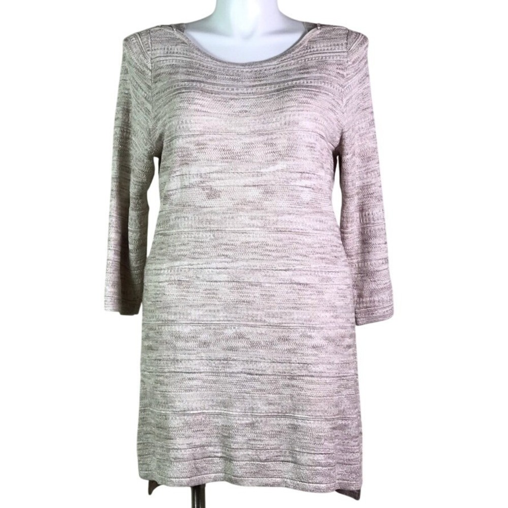 WHBM CREAM & TAN KNIT 3/4 SLEEVE SWEATER DRESS